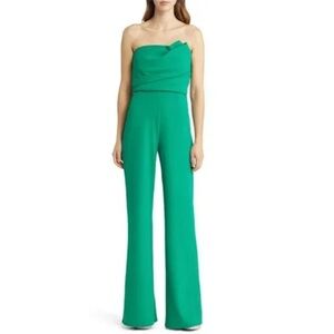 Tadashi Shoji Allen Strapless Jumpsuit Romper Draped Pine Green XL